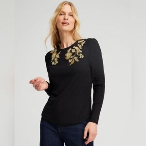 CHICO'S | Black Contrast Embellished Knit Top